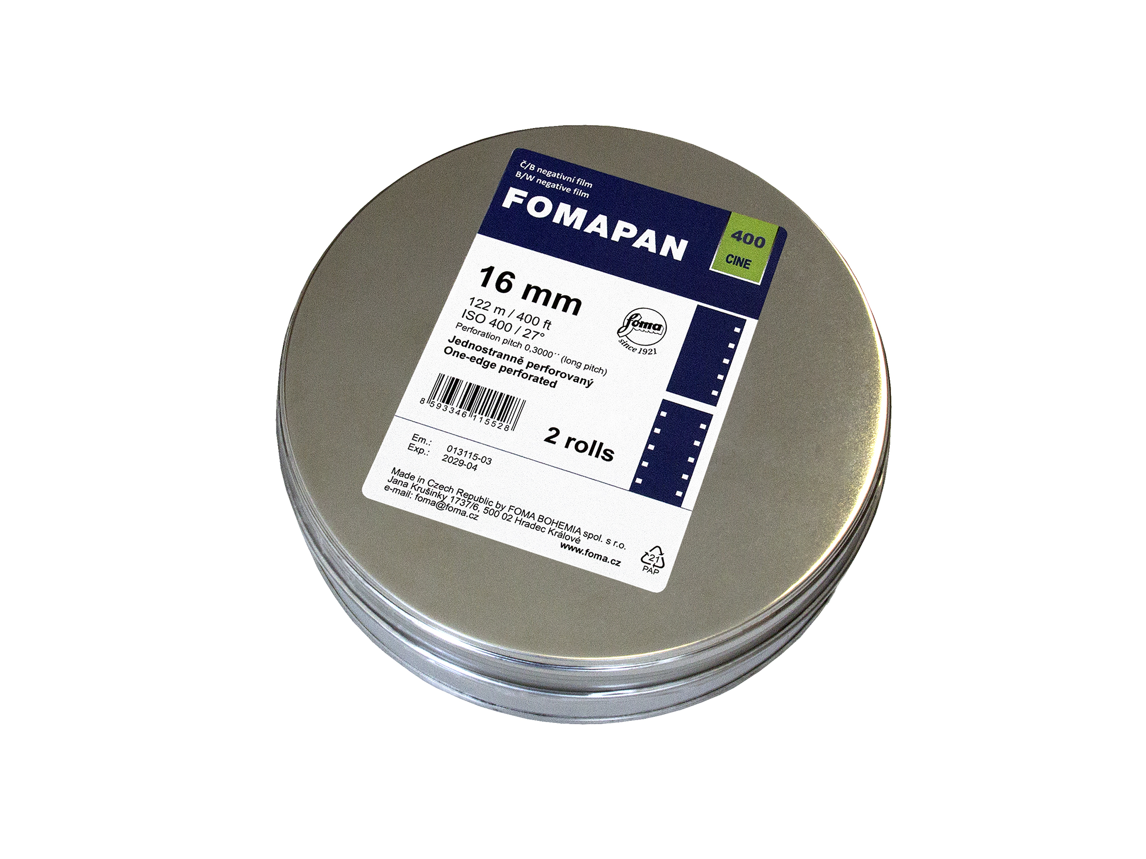FOMAPAN 400 Cine 16 MM/BM 1xPERFO - 2 x 122  meters